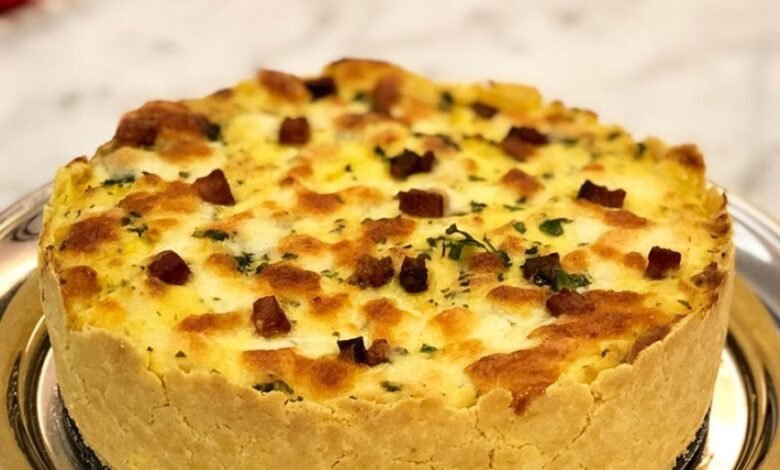 Torta de bacon cremoso - Saudável com massa de aveia rica em fibras